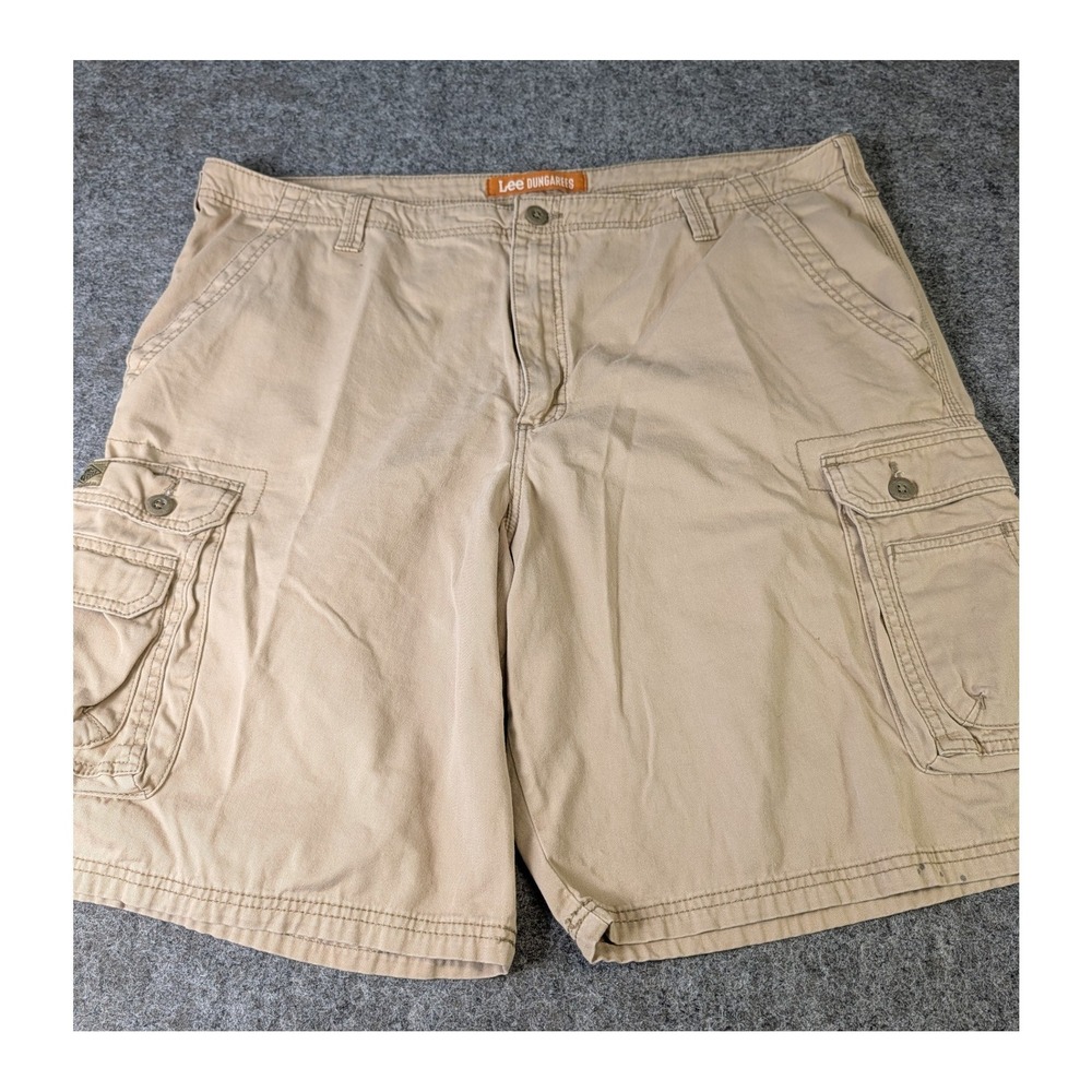 Lee Dungarees Mens Khaki Cargo Shorts Tan Cotton Twill Size 42 Multi Pocket Z497
